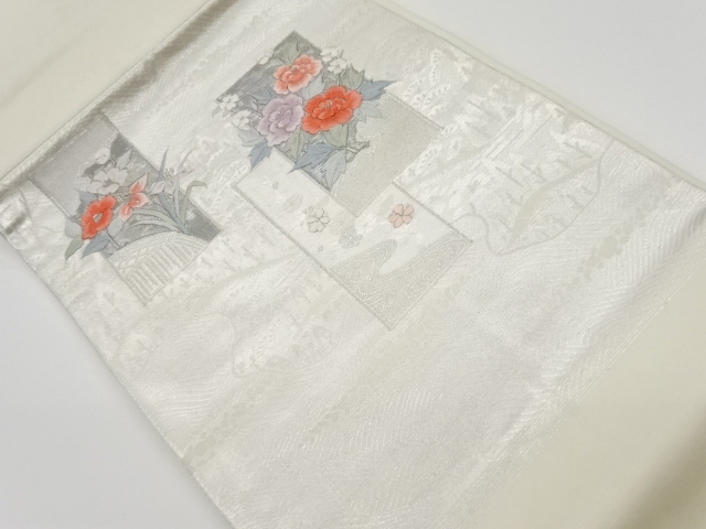 JAPANESE KIMONO / VINTAGE NAGOYA OBI / EMBROIDERY / FLORAL PLANTS